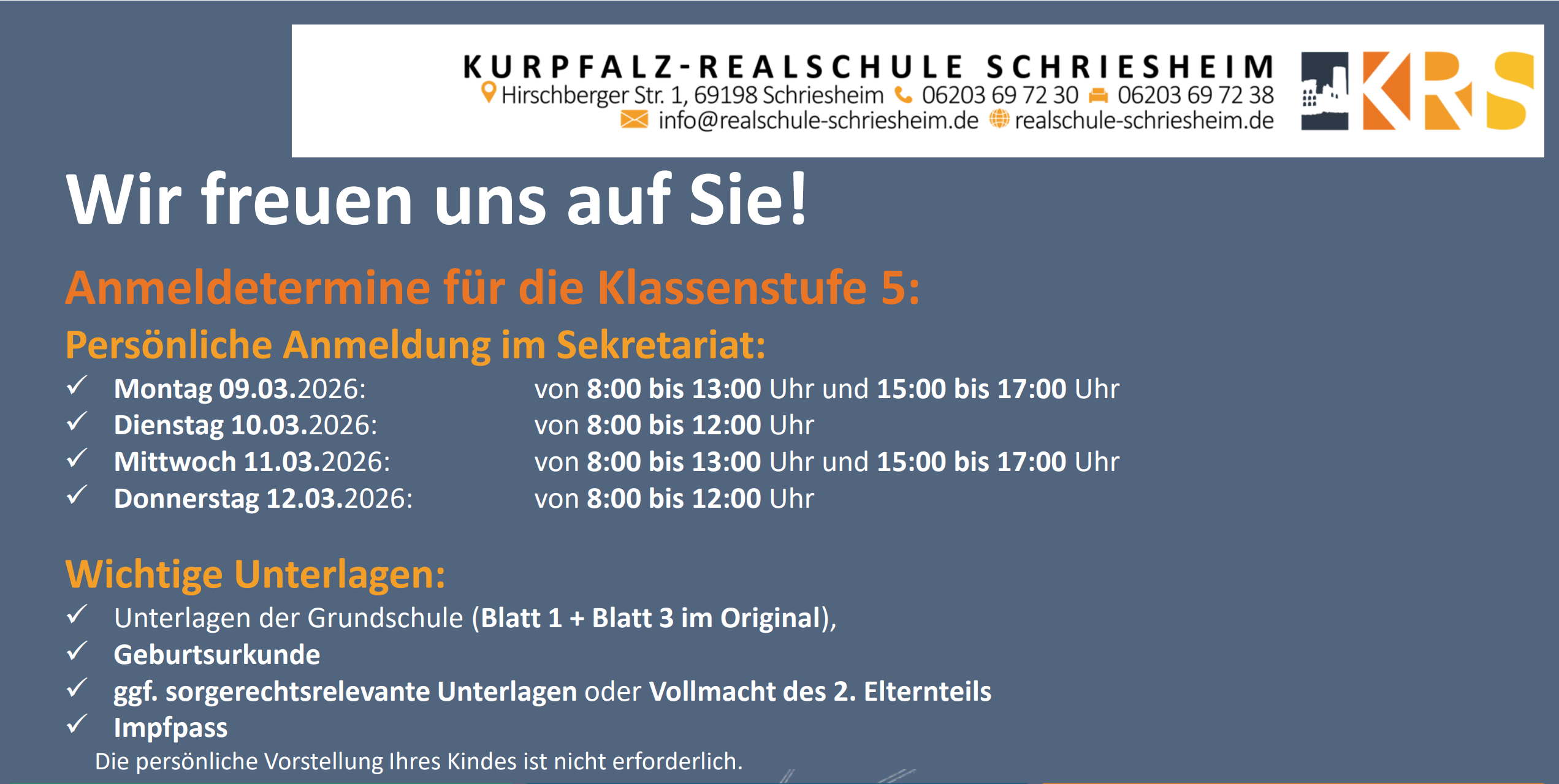 Anmeldung Klasse 5